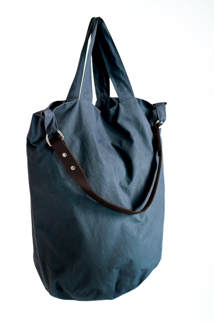 large grey oilskin bucket bag