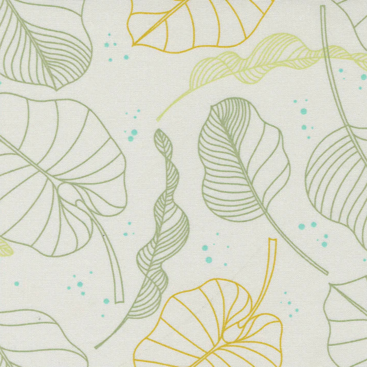 Printed Cotton Poplin - Olive You - Leaf - Fog