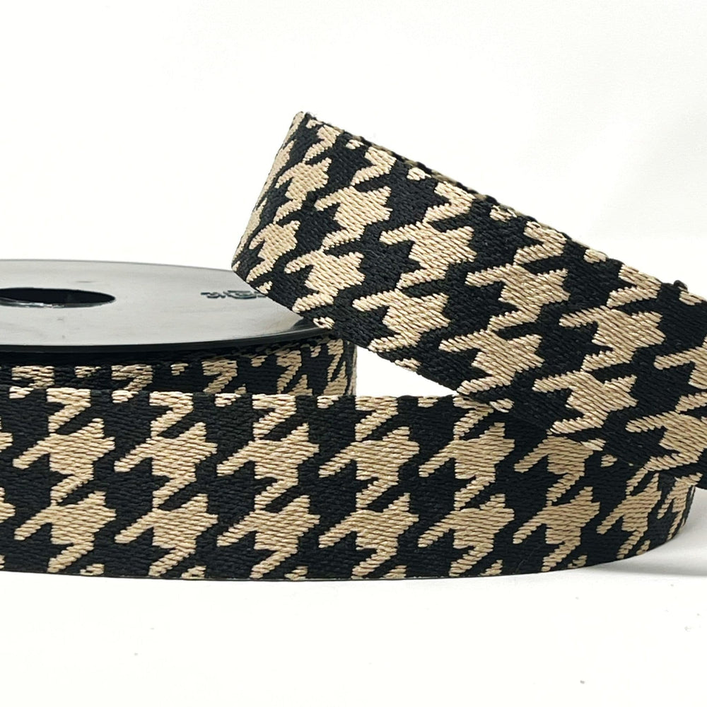 Houndstooth Webbing 38mm - Black/Gold