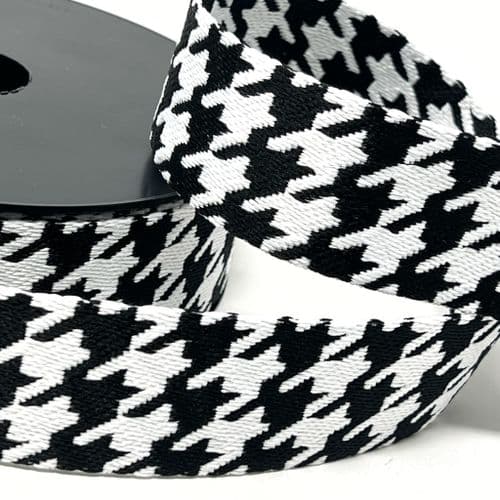 Houndstooth Webbing 38mm - White/Black