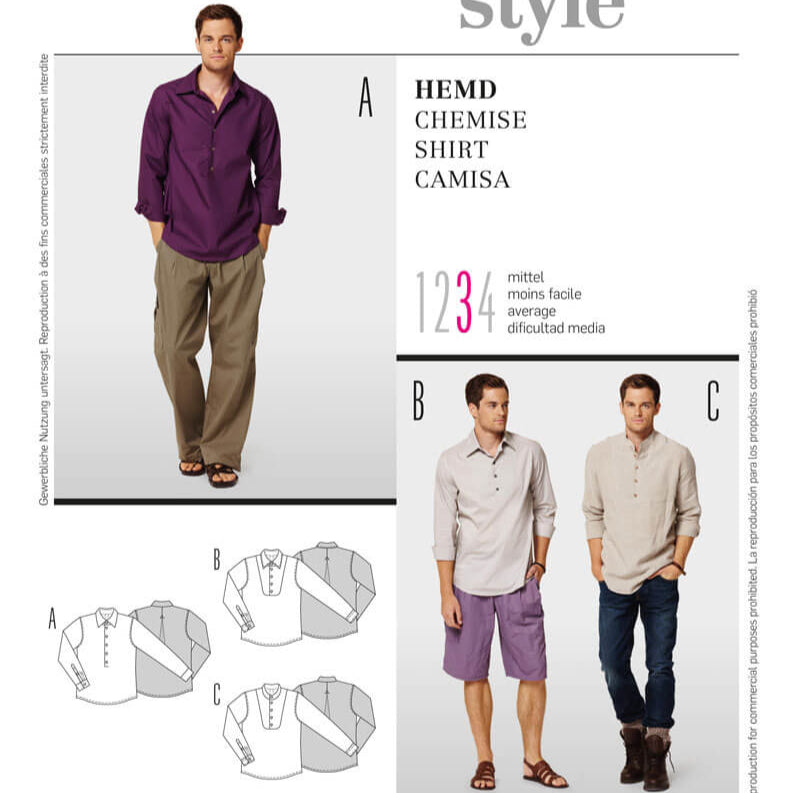 Burda 7525 Mens' Long Sleeve Shirt Pattern