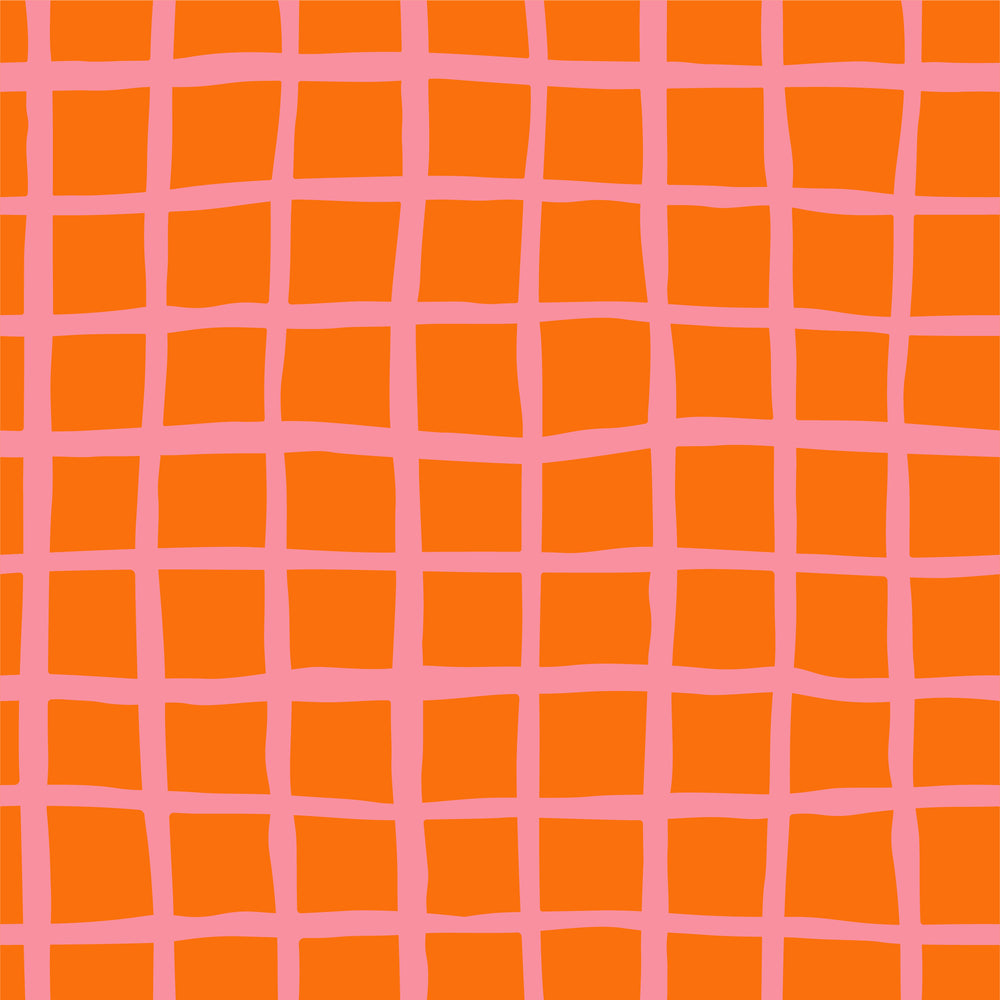 THE EDIT Cotton Lawn - Grid - Coral on Orange