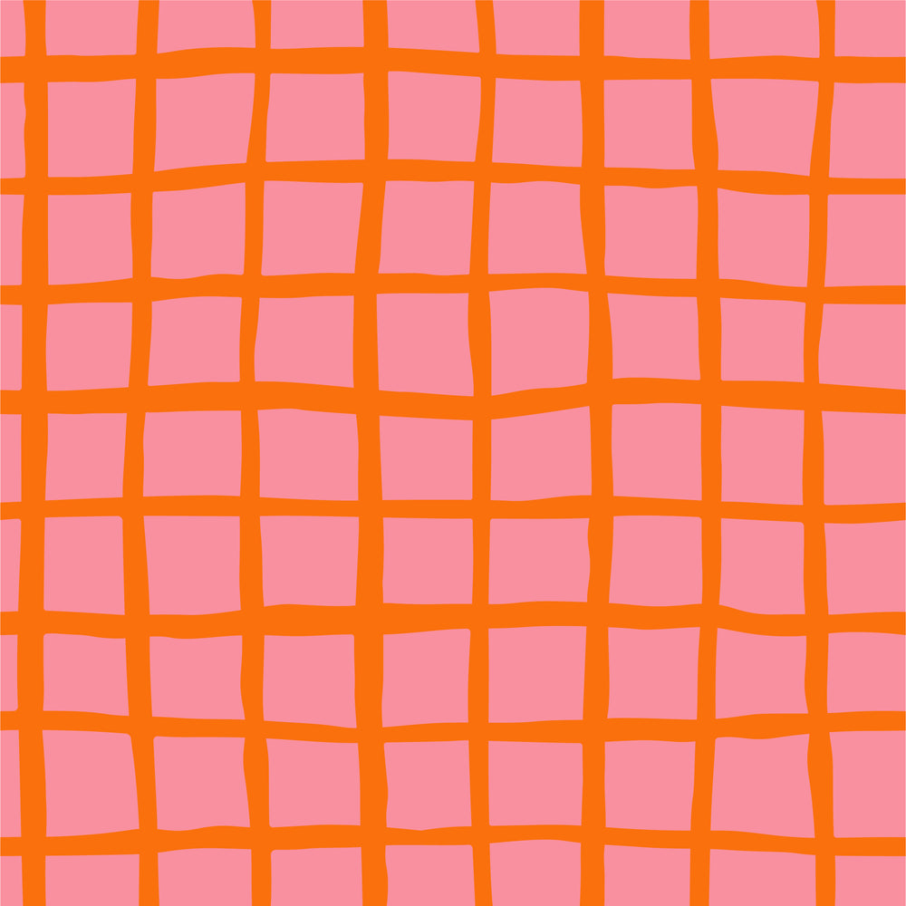 THE EDIT Cotton Lawn - Grid - Orange on Coral