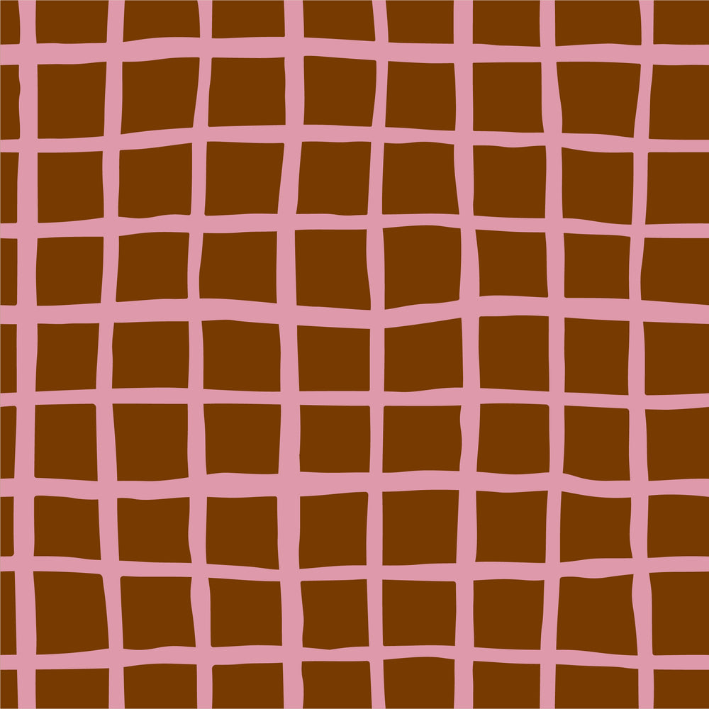 THE EDIT Cotton Lawn - Grid - Pink on Brown