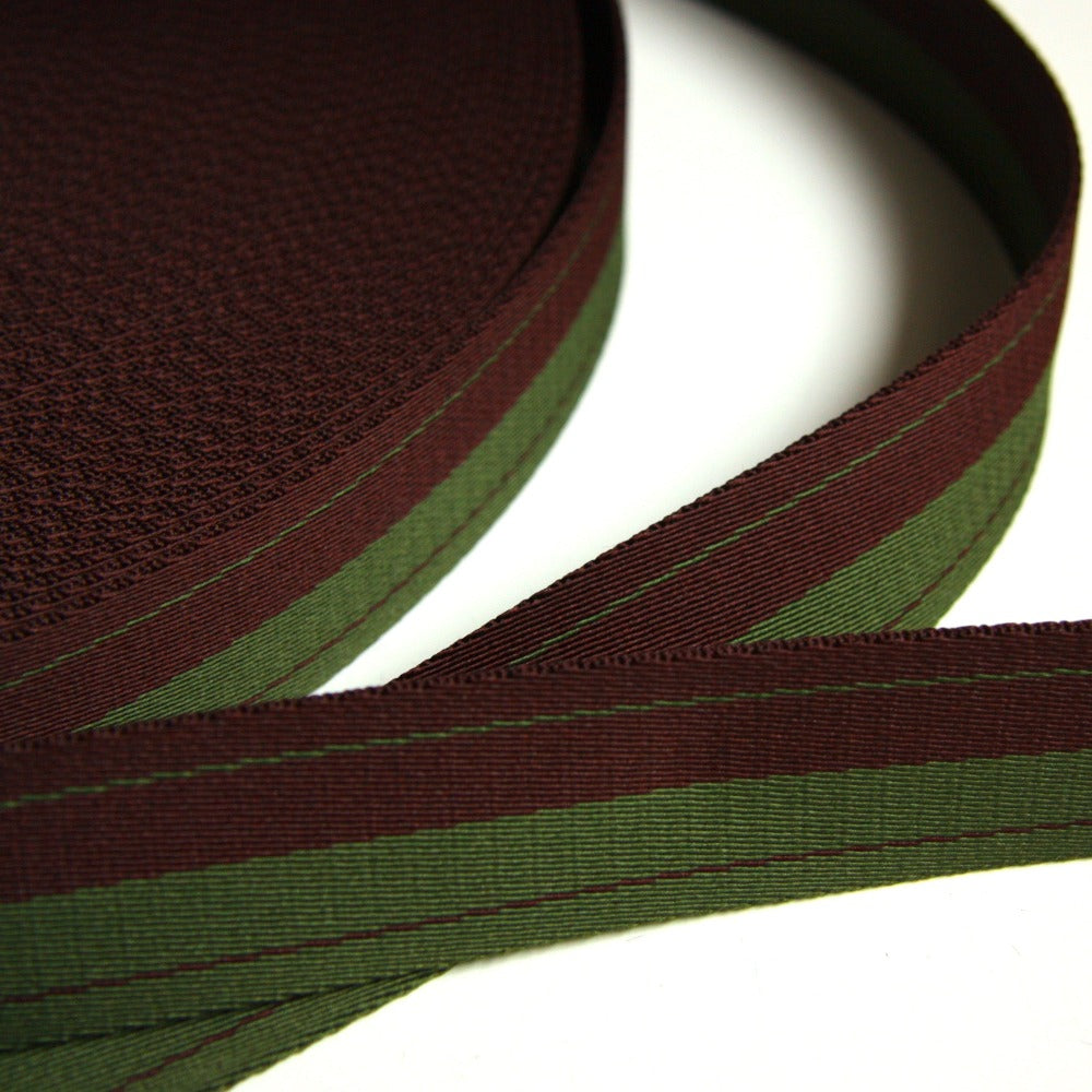 Stripe Strap Webbing 34mm - Green/Burgundy