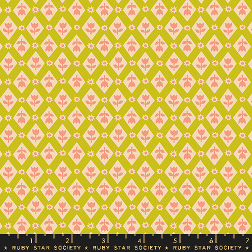 Cotton Poplin Print - Favourite Flowers by Ruby Star - Lattice - Pistachio