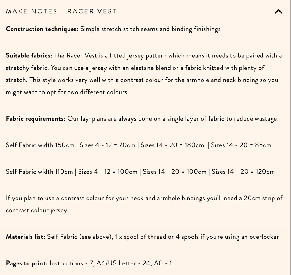 Modern Sewing Company - Racer Vest - PDF Pattern