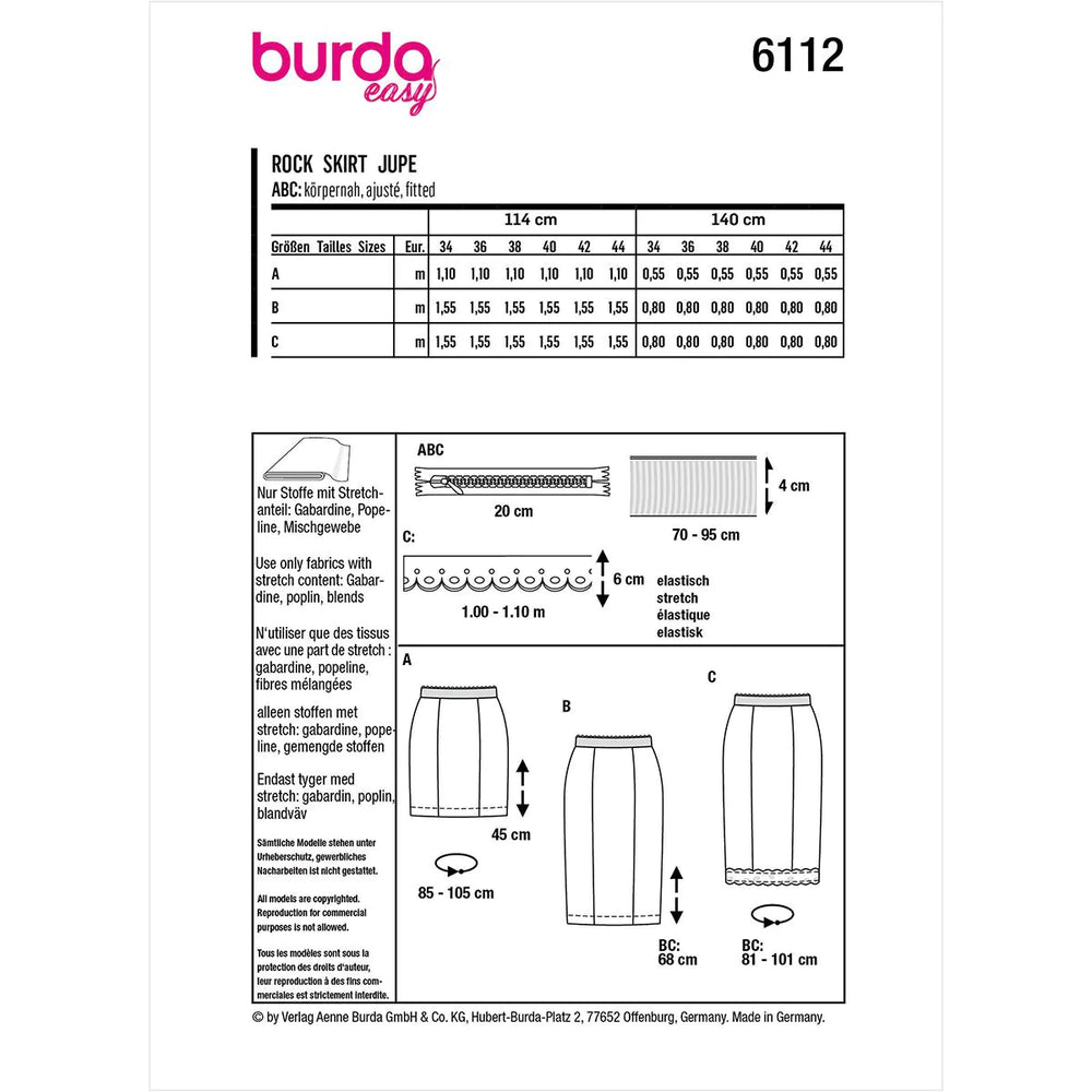 Burda 6112 - Misses Skirt Pattern