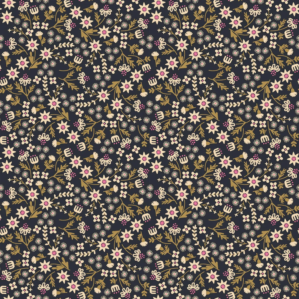 Cotton Poplin Print - Favourite Flowers by Ruby Star - Ditsy Garden - Soft Black