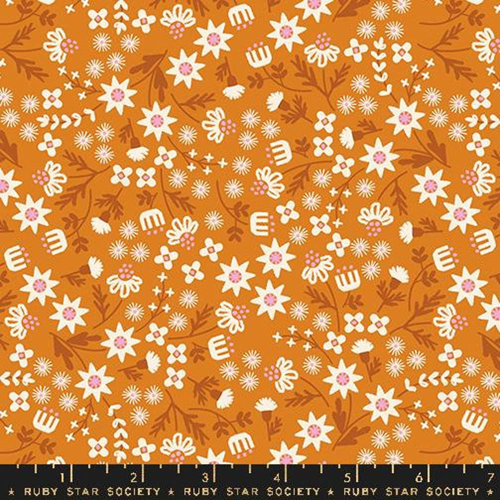 Cotton Poplin Print - Favourite Flowers by Ruby Star - Ditsy Garden - Turmeric