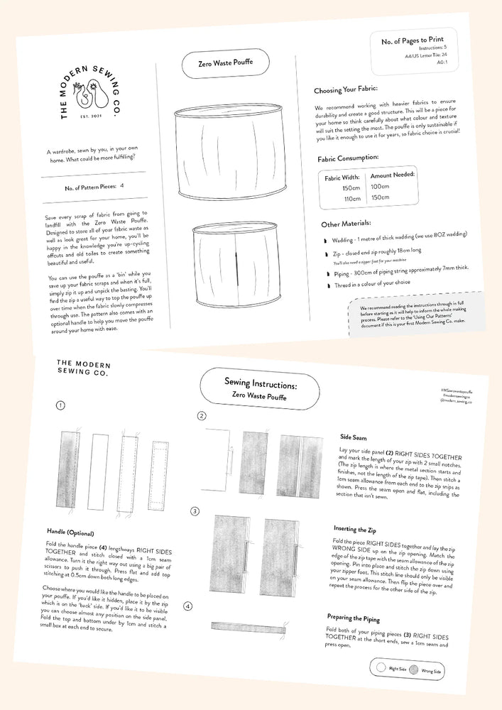 Modern Sewing Company - Zero Waste Pouffe - PDF Pattern