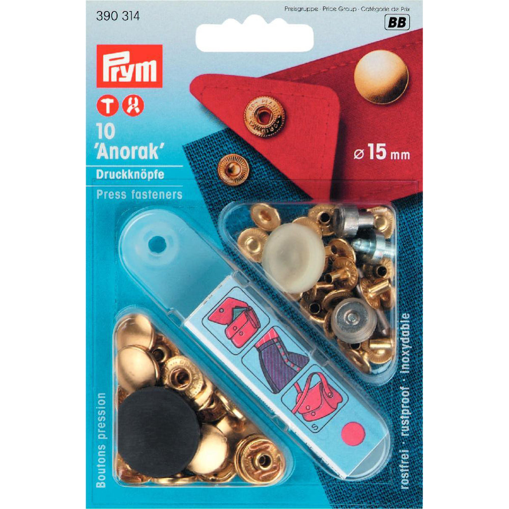 Prym 390314 - Anorak Press Fasteners - Gold 15mm