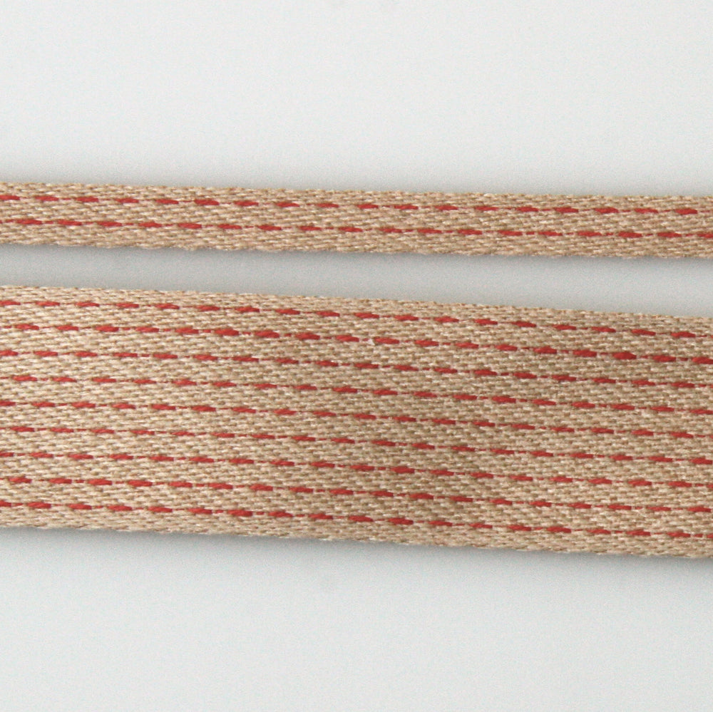 Stitched Cotton Tape - Beige/Red